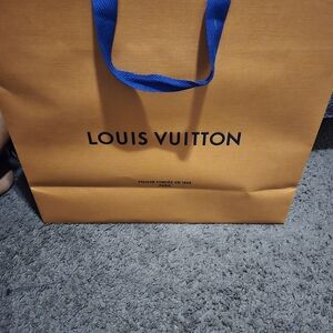 Louis Vuitton Orange Shopping Bag with Blue Handles